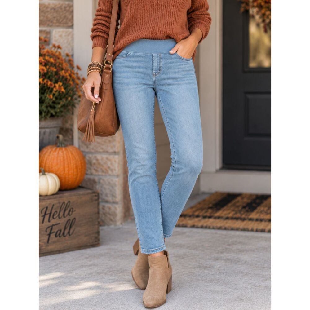 Chico's Jegging Ankle Pull-On Jeans Light Wash Stretch Skinny Size US 2R